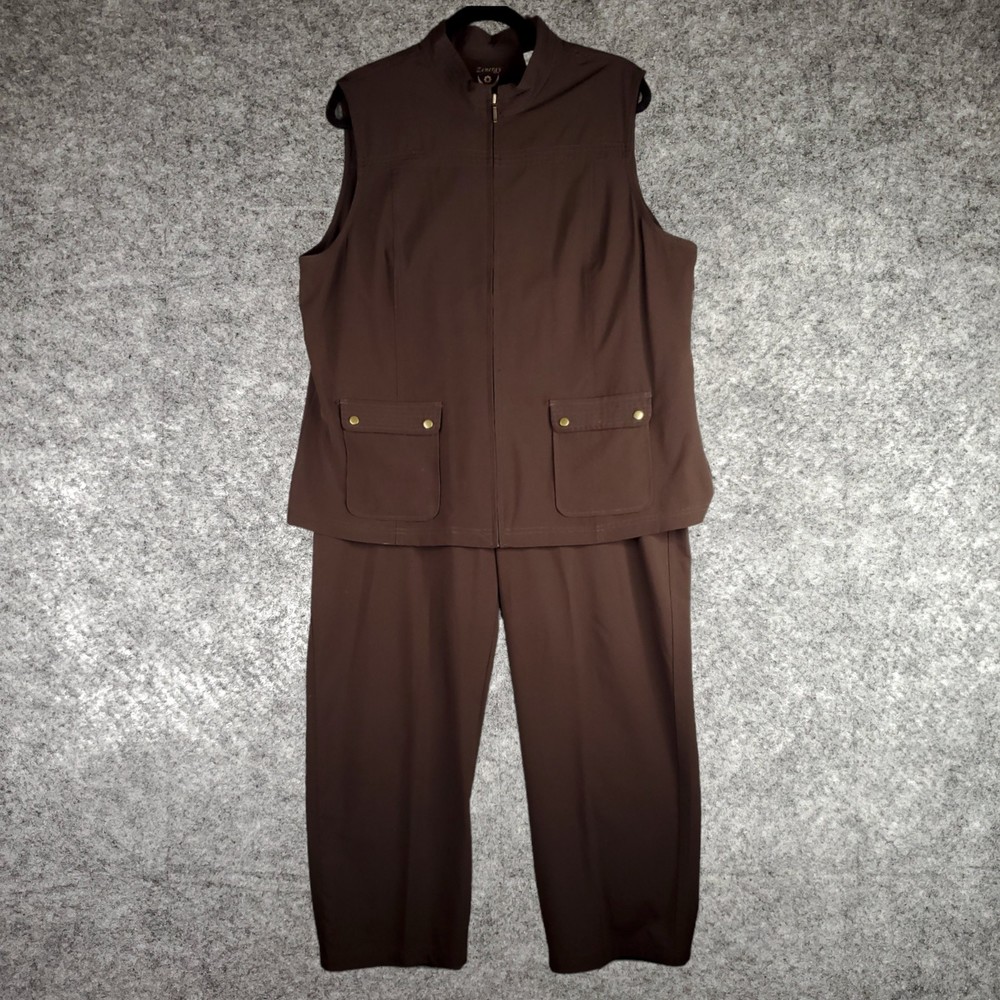 Chico's Zenergy 3 Vest & Pant Set Womens XL Brown Activewear Outfit Comfort